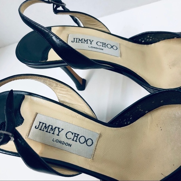 Vintage Jimmy Choo Slingback Black Leather Brogue-style Heels - Picture 4 of 7